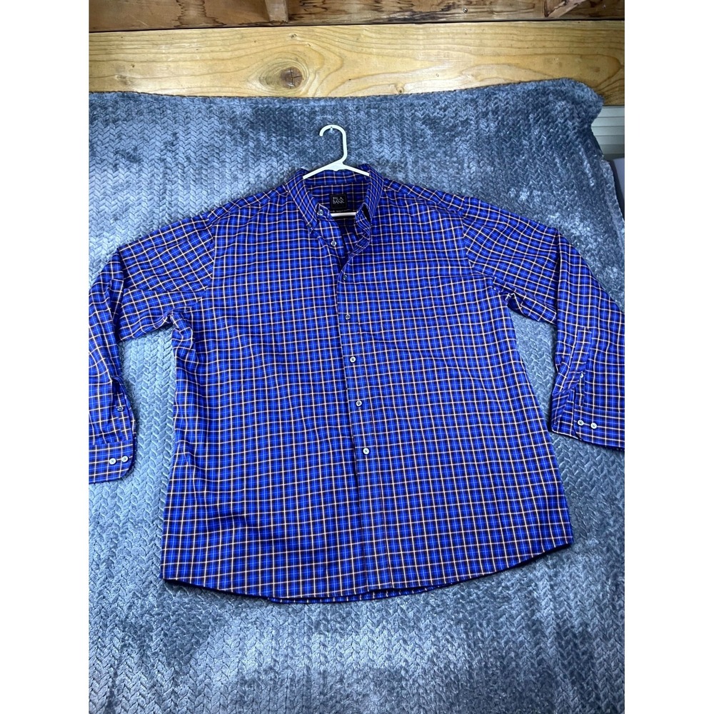 Jos. A. Bank Mens 2XL Traveler Shirt Multicolor Plaid Cotton Tailored Fit L/S